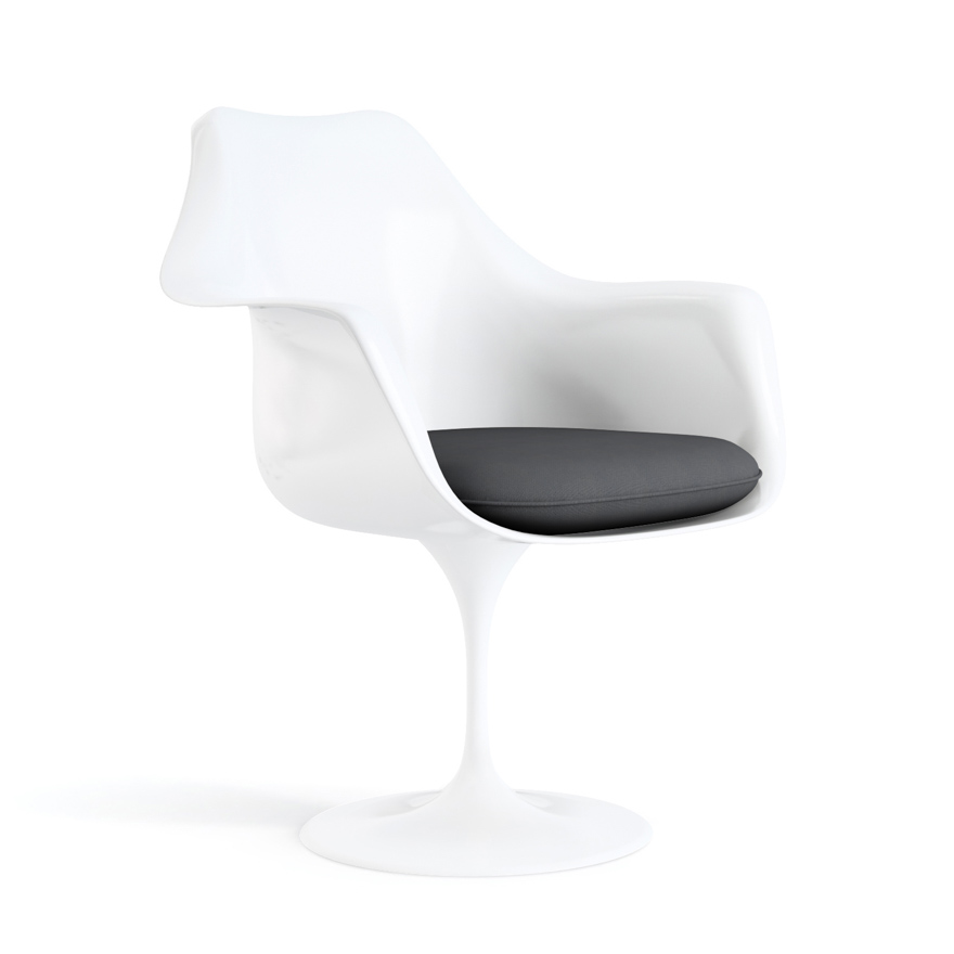 KNOLL fauteuil pivotant avec coussin TULIP (Coque et base blanc / Charbon - Fiberglass renforcé / ti