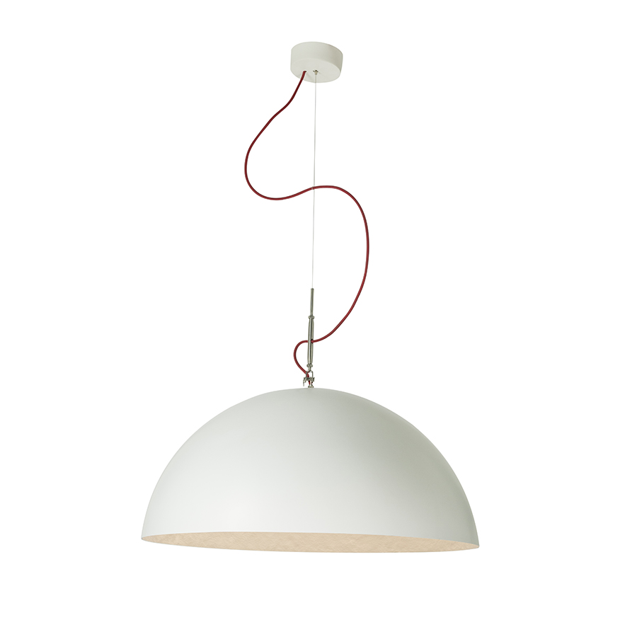 IN-ES.ARTDESIGN lampe à suspension MEZZA LUNA 1 (Blanc câble rouge - Laprene, acier et Nebulite)