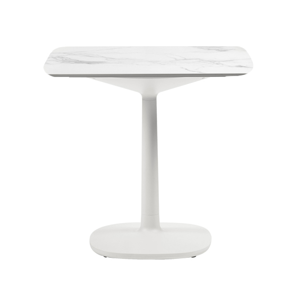KARTELL table MULTIPLO avec plateau carré 99 cm arrondie et grande base carrée (Blanc - Aluminium mo