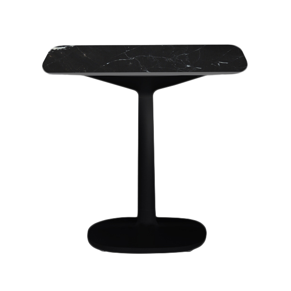 KARTELL table MULTIPLO avec plateau carré 99 cm arrondie et grande base carrée (Noir - Aluminium mou