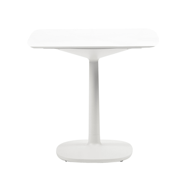 KARTELL table MULTIPLO avec plateau carré 99 cm arrondie et grande base carrée (Blanc - Aluminium mo