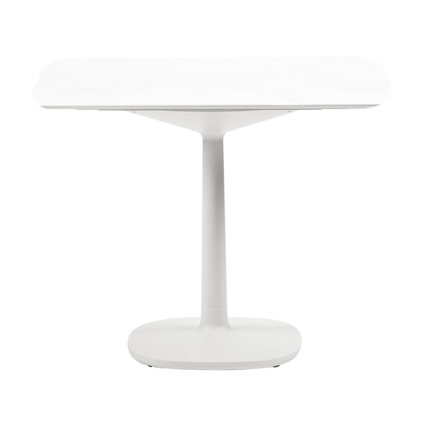 KARTELL table MULTIPLO avec plateau carré 118 cm arrondie et grande base carrée (Blanc - Aluminium m