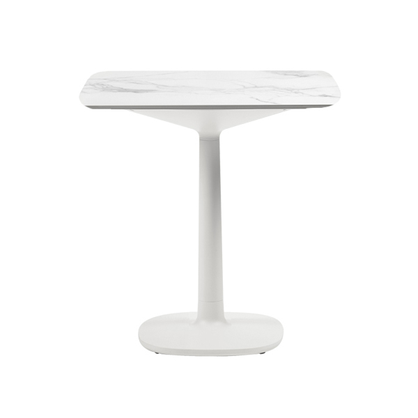 KARTELL table MULTIPLO avec plateau carré 78 cm arrondie et petite base carrée (Blanc - Aluminium mo