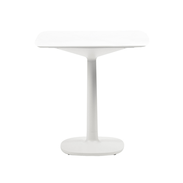 KARTELL table MULTIPLO avec plateau carré 78 cm arrondie et petite base carrée (Blanc - Aluminium mo