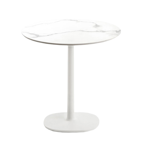 KARTELL table MULTIPLO avec plateau rond Ø 78 cm et petite base carrée (Blanc - Aluminium moulé et p