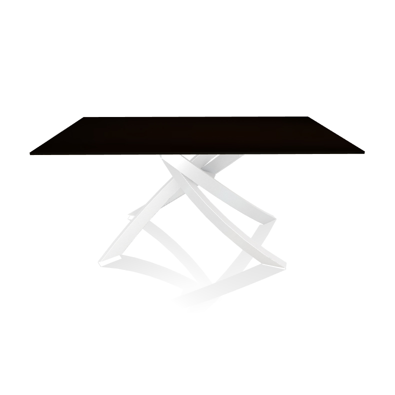 BONTEMPI CASA table avec structure blanche ARTISTICO 20.13 160x90 cm (Laqué noir brillant - Plateau 
