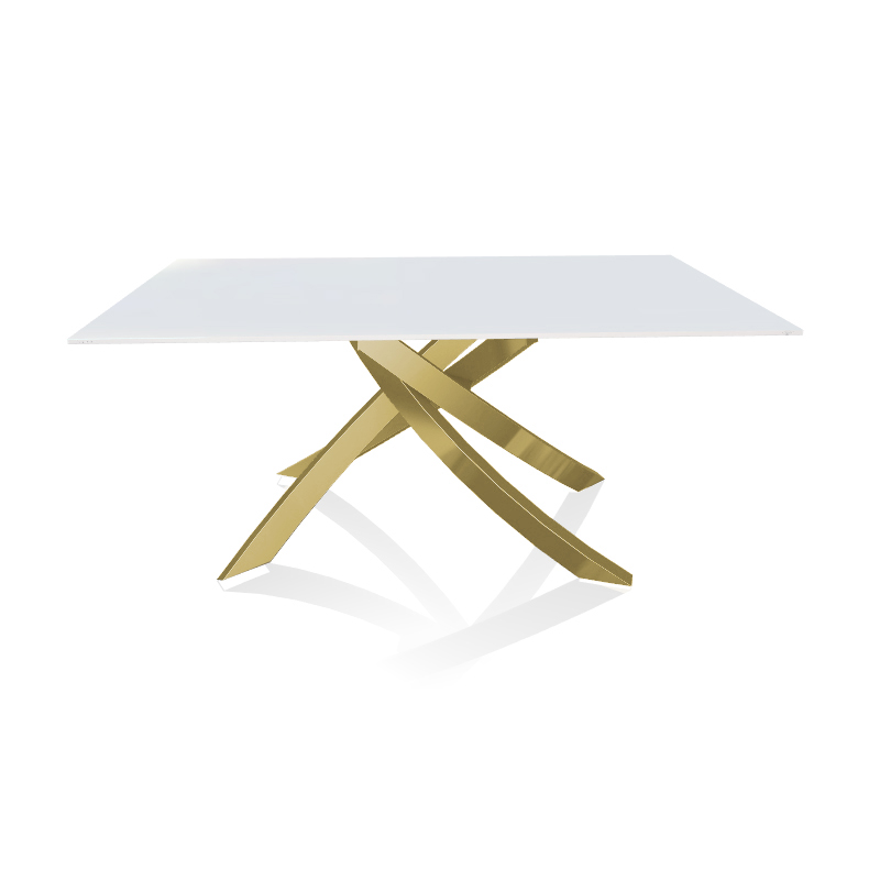BONTEMPI CASA table avec structure or ARTISTICO 20.13 160x90 cm (Extrawhite brillant - Plateau en ve