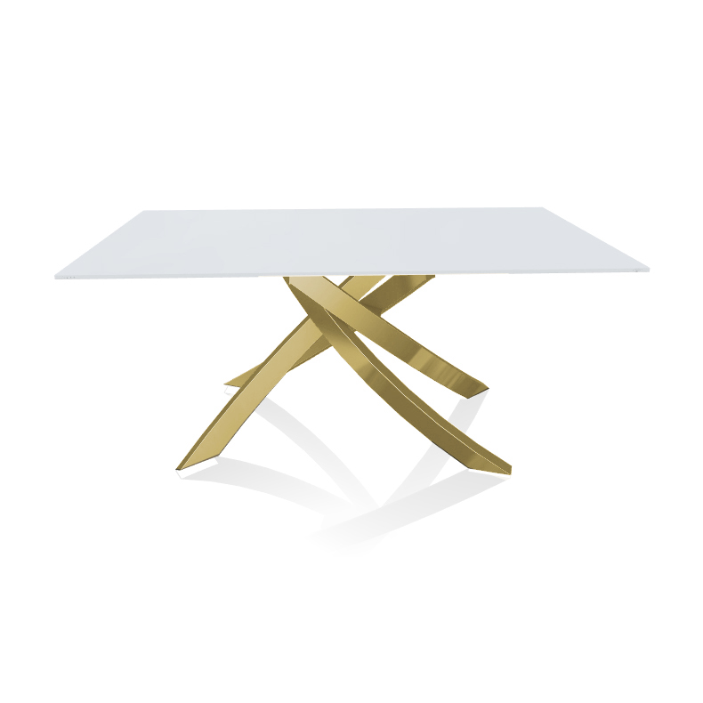BONTEMPI CASA table avec structure or ARTISTICO 20.13 160x90 cm (Anti-rayures blanc opaque - Plateau
