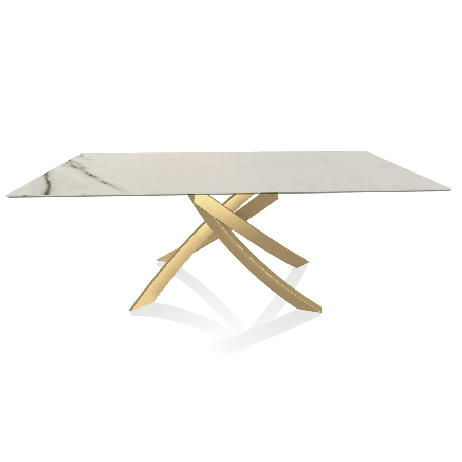BONTEMPI CASA table avec structure or ARTISTICO 52.45 200x100 cm (Blanc Statuario mat - Plateau en S