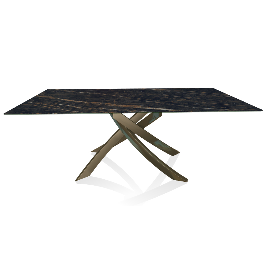 BONTEMPI CASA table avec structure laiton vielli ARTISTICO 52.45 200x100 cm (Noir Desir brillant - P
