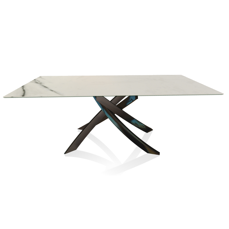 BONTEMPI CASA table avec structure noir poli ARTISTICO 52.45 200x100 cm (Blanc Statuario mat - Plate