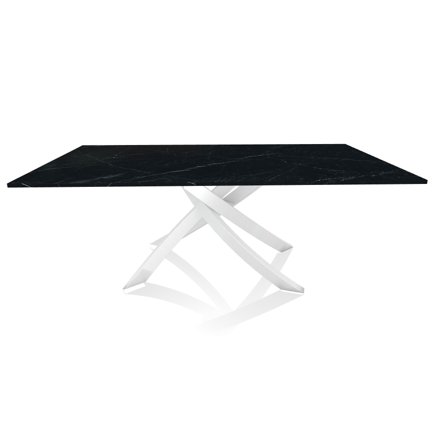 BONTEMPI CASA table avec structure blanche ARTISTICO 20.01 200x106 cm (Noir Marquina - Plateau en ma