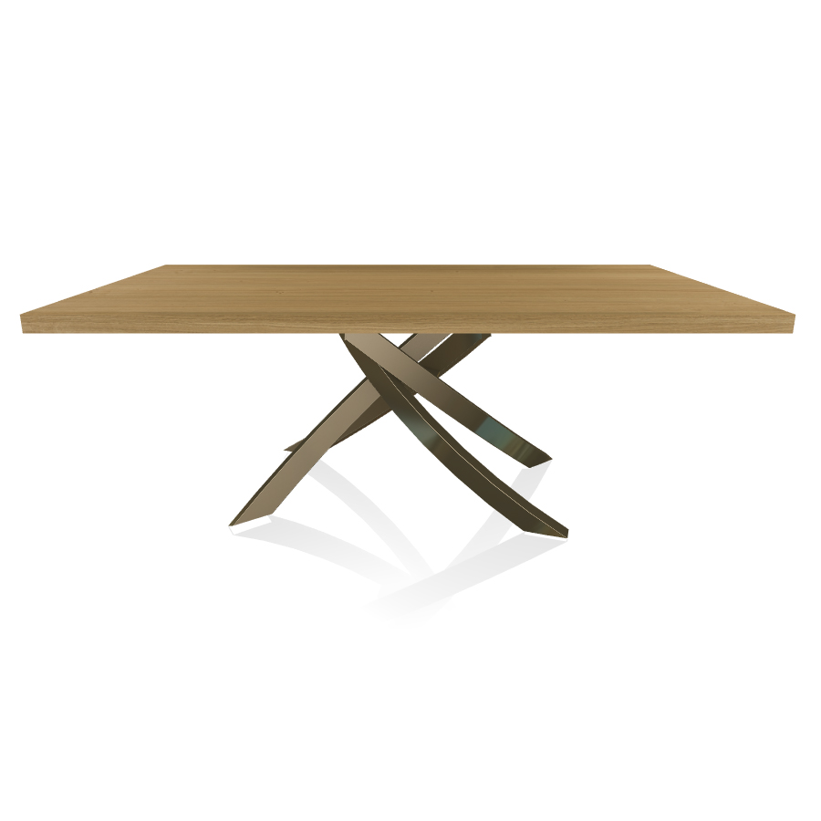 BONTEMPI CASA table avec structure laiton vielli ARTISTICO 20.01 200x106 cm (Chêne naturel - Plateau