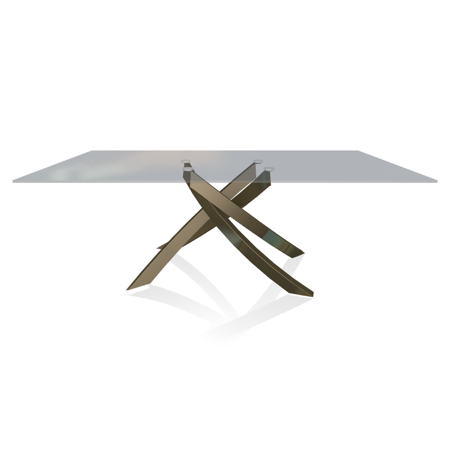 BONTEMPI CASA table avec structure laiton vielli ARTISTICO 20.01 200x106 cm (Transparent fumé - Plat