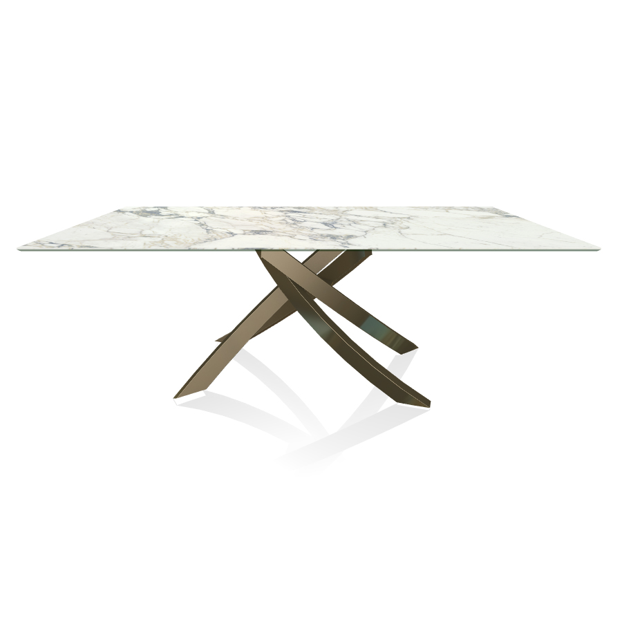 BONTEMPI CASA table avec structure laiton vielli ARTISTICO 20.01 200x106 cm (Arabescato brillant - Plateau en SuperMarbre et structure en acier laqué laiton vielli)