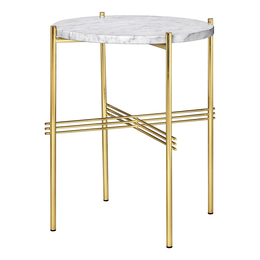 GUBI table basse ronde structure laiton TS Ø 40 x 51 cm (Blanc Carrara - Marbre et métal)