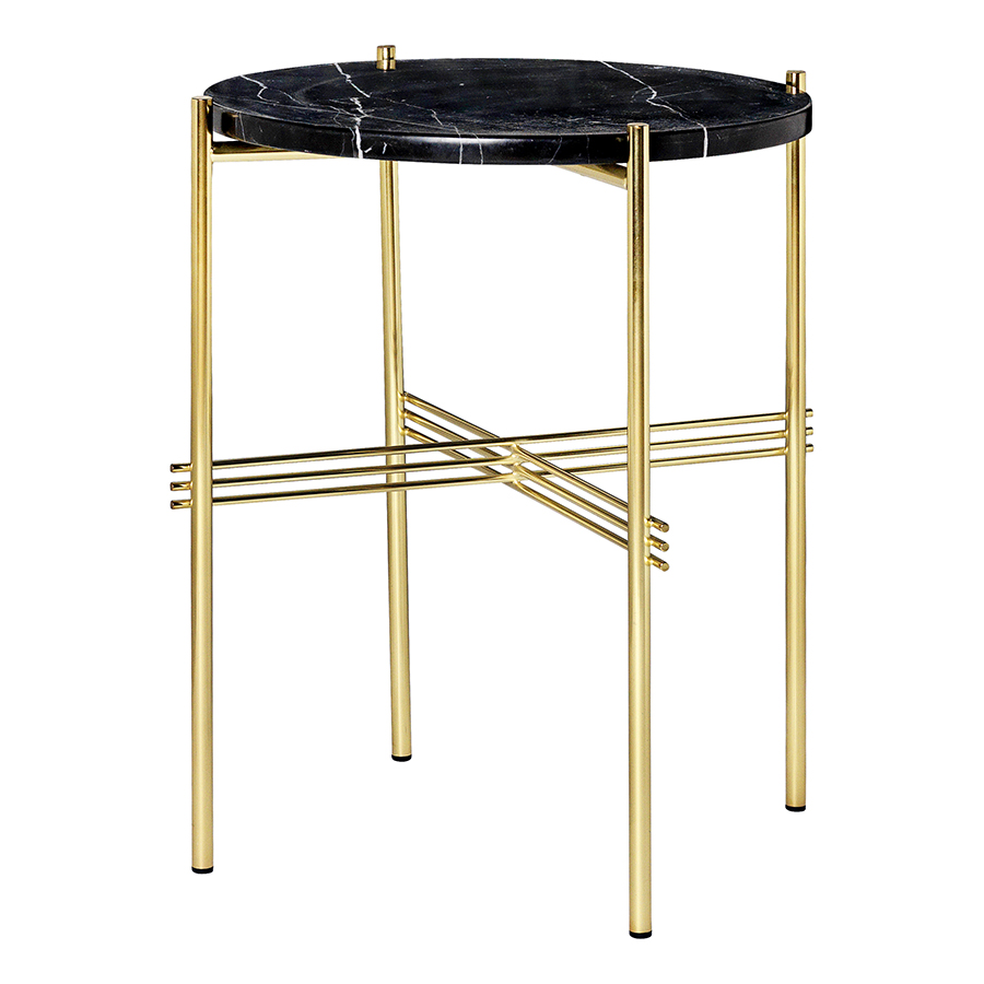 GUBI table basse ronde structure laiton TS Ø 40 x 51 cm (Noir Marquina - Marbre et métal)