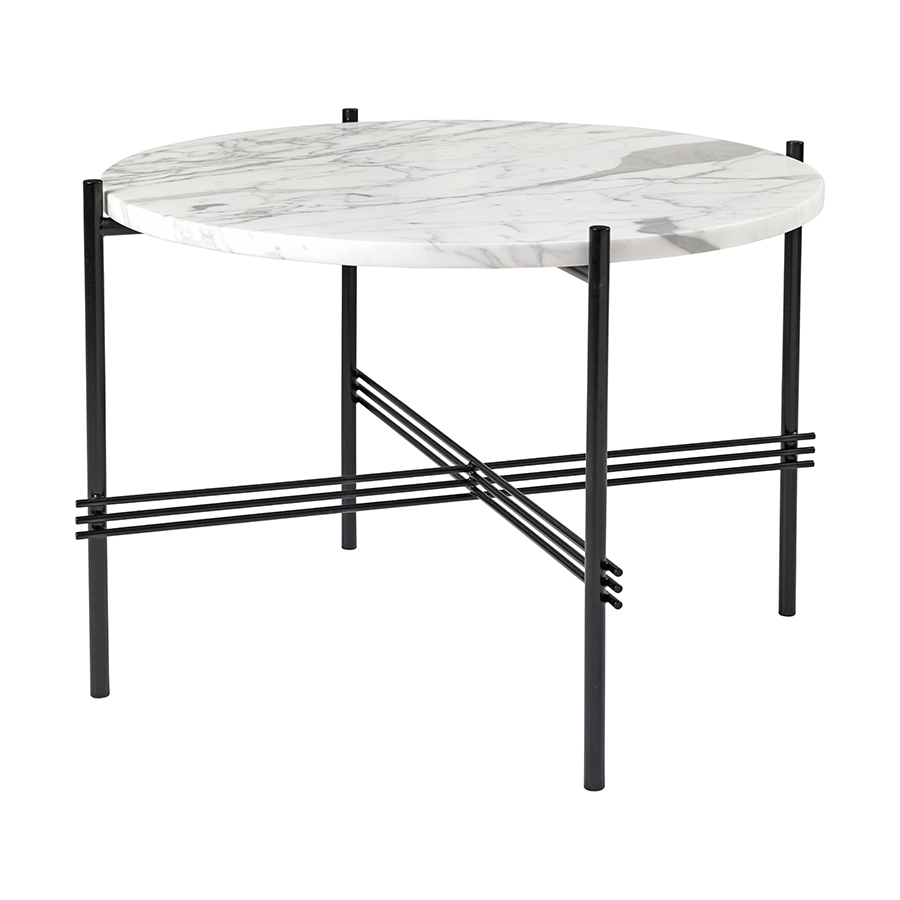 GUBI table basse ronde structure noire TS Ø 55 x 41 cm (Blanc Carrara - Marbre et métal)