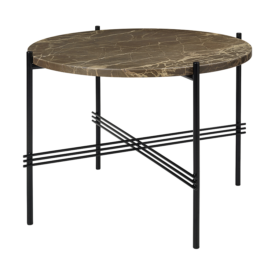 GUBI table basse ronde structure noire TS Ø 55 x 41 cm (Marron Emperador - Marbre et métal)