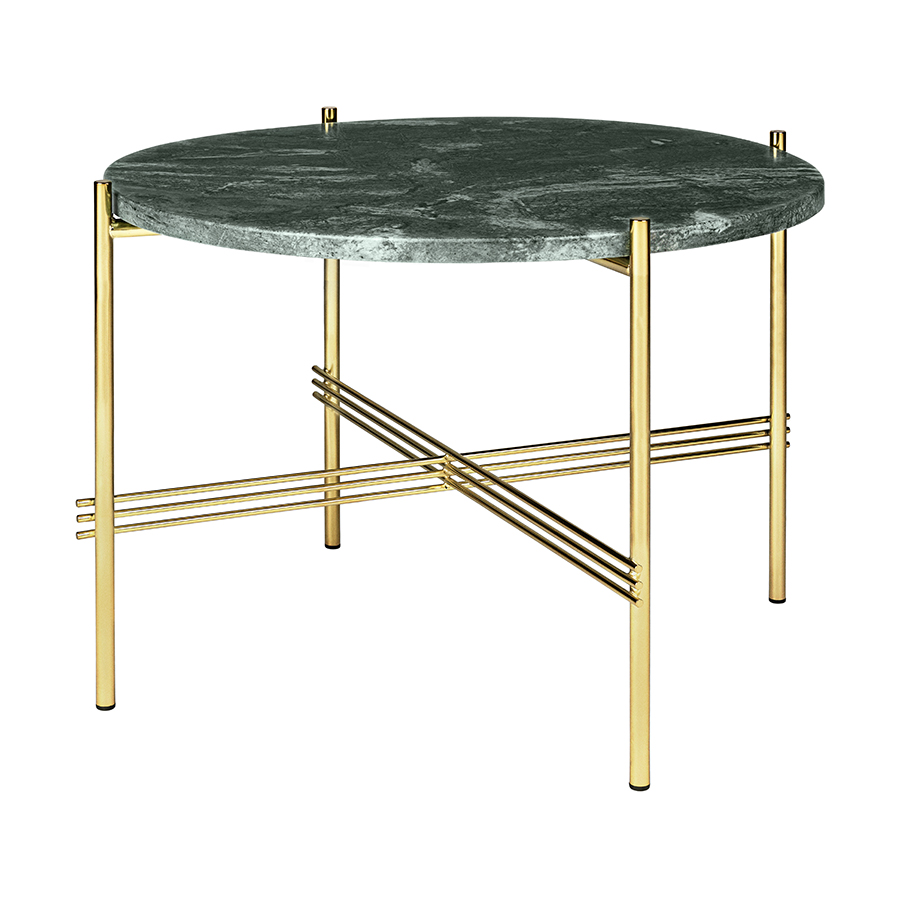 GUBI table basse ronde structure laiton TS Ø 55 x 41 cm (Vert Guatemala - Marbre et métal)
