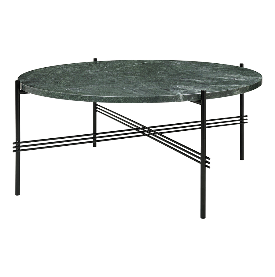 GUBI table basse ronde structure noire TS Ø 80 x 35 cm (Vert Guatemala - Marbre et métal)