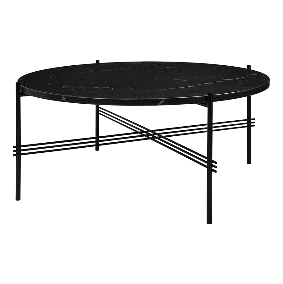 GUBI table basse ronde structure noire TS Ø 80 x 35 cm (Noir Marquina - Marbre et métal)