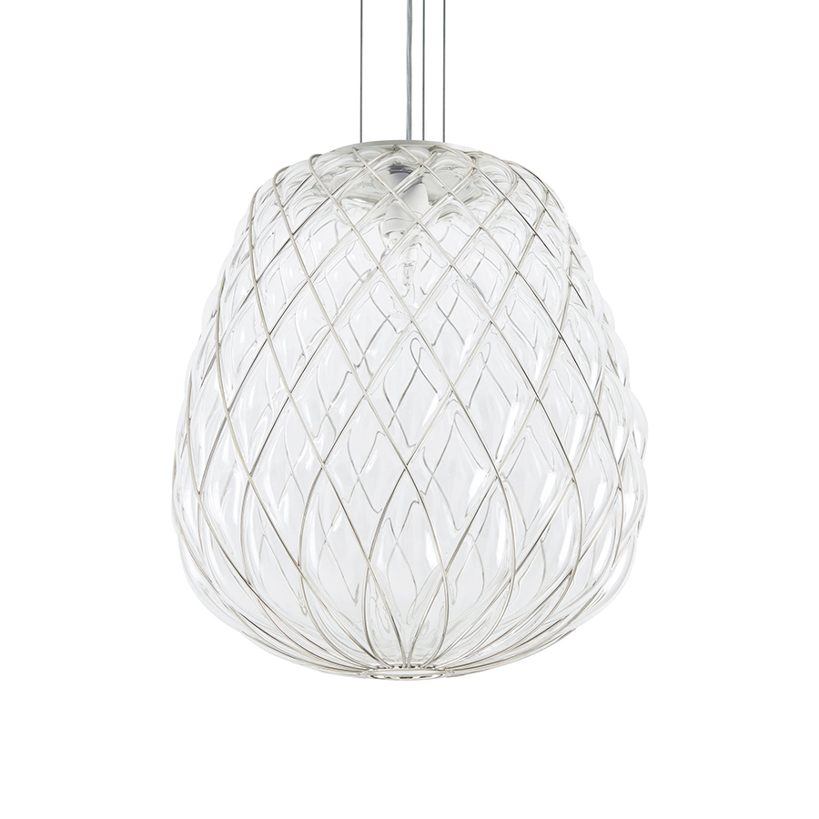 FONTANA ARTE lampe à suspension PINECONE Ø 50 cm (Transparente / Cage chromée - Verre soufflé et mét