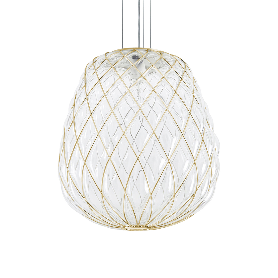 FONTANA ARTE lampe à suspension PINECONE Ø 50 cm (Transparente / Cage or - Verre soufflé et métal)