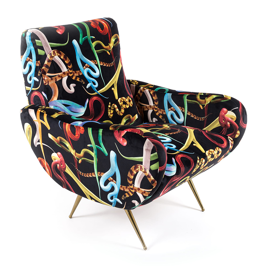 SELETTI fauteuil rembourré TOILETPAPER ARMCHAIR (Snakes - Tissu en polyester, Structure en bois, pol
