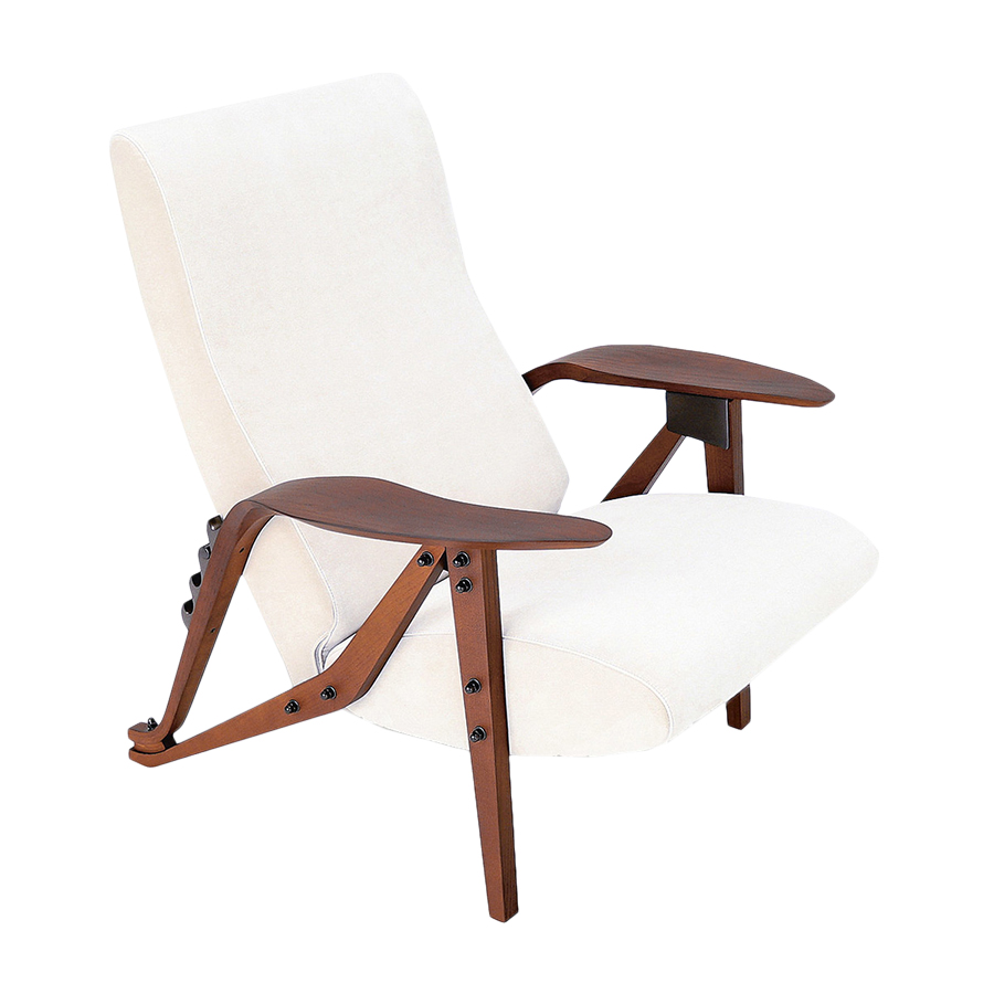 ZANOTTA fauteuil inclinable GILDA CM (Blanc - Tissu Teatro 26901 Cat. 30 et noyer Canaletto)