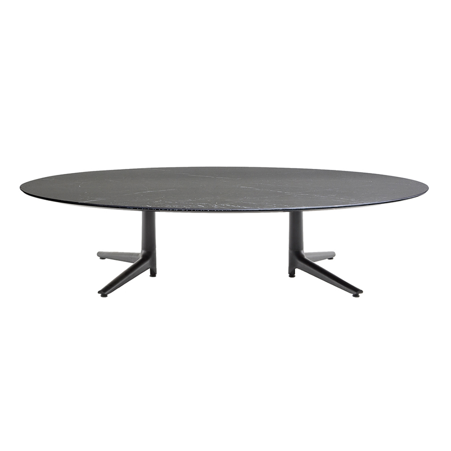 KARTELL table basse MULTIPLO LOW avec plateau oval (Noir - Aluminium moulé et plateau en céramique f