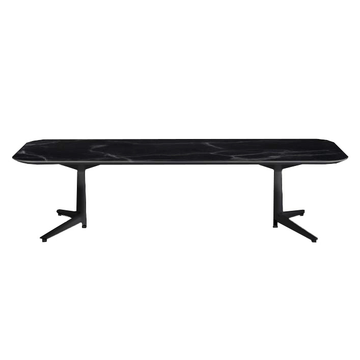 KARTELL table basse MULTIPLO LOW avec plateau rectangulaire arrondi (Noir - Aluminium moulé et plate