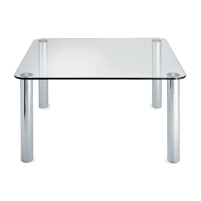 ZANOTTA table MARCUSO 140x140 cm (Transparent - cristal et acier inox)