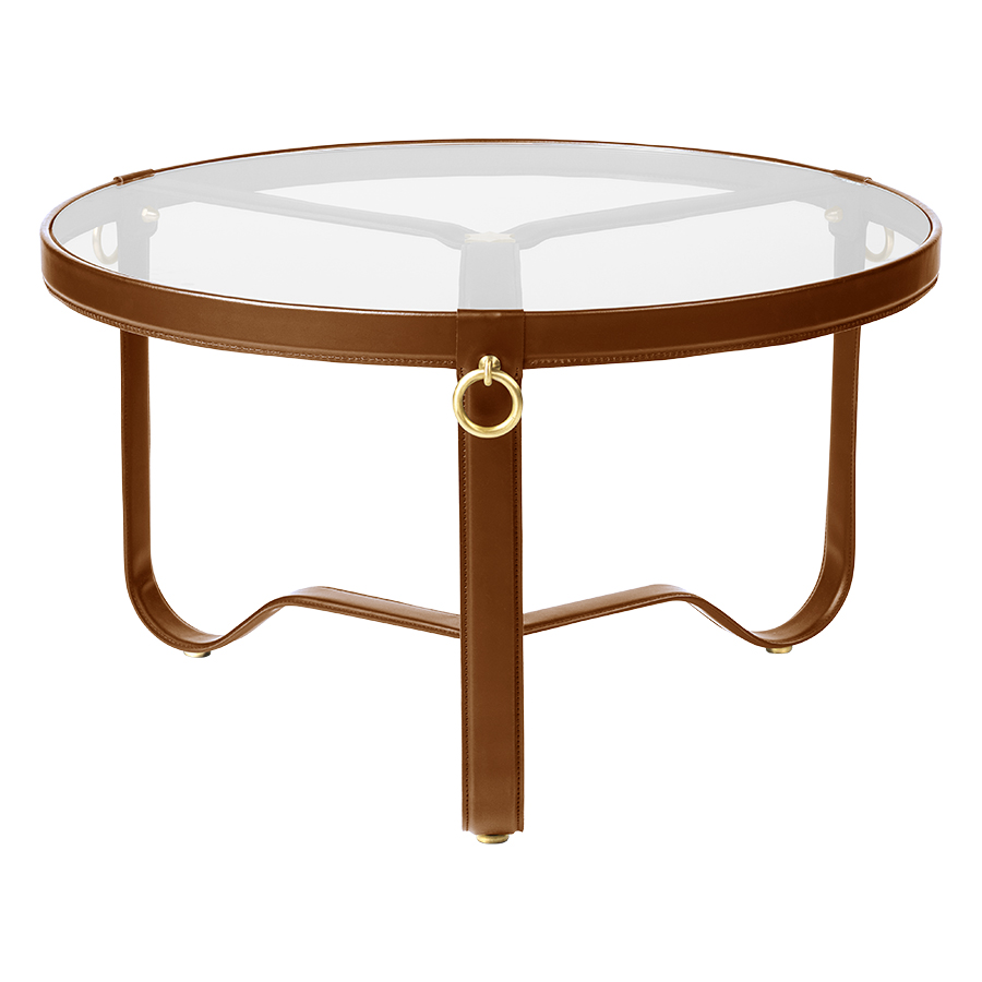 GUBI table basse ADNET TABLE Ø 70 cm (Tan - Verre et cuir)
