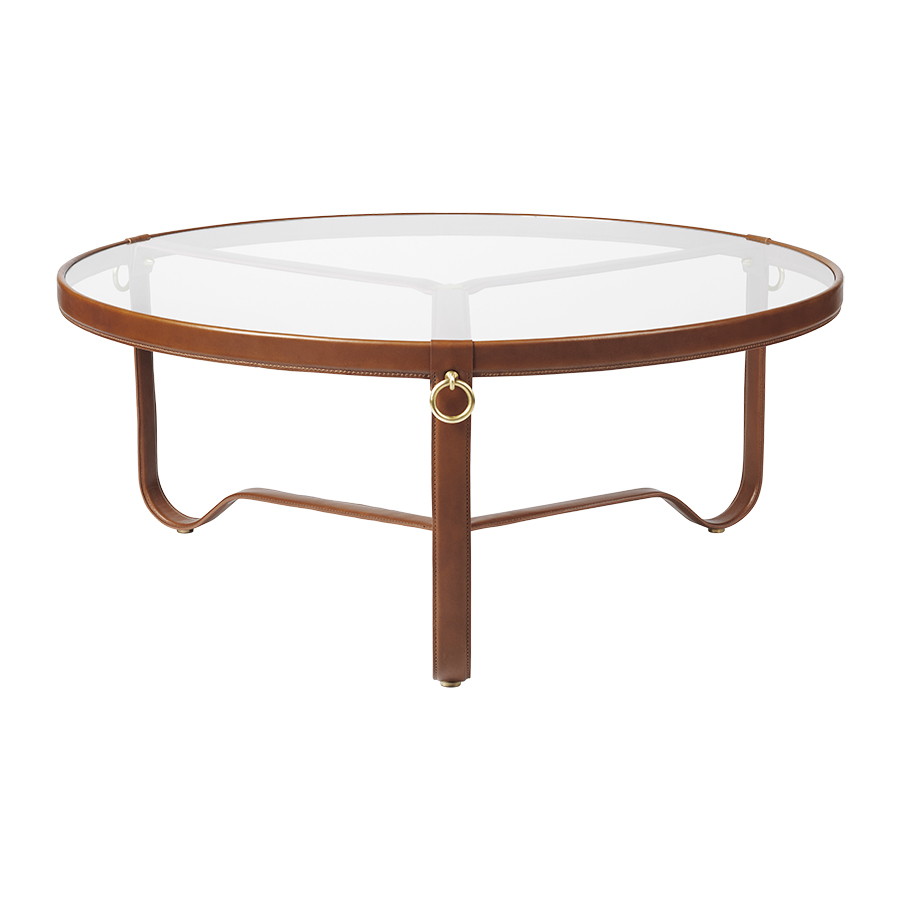 GUBI table basse ADNET TABLE Ø 100 cm (Tan - Verre et cuir)
