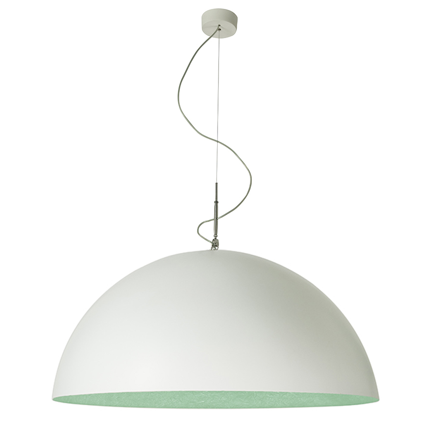 IN-ES.ARTDESIGN lampe à suspension MEZZA LUNA 2 (Blanc / Turquoise - Laprene, acier et Nebulite)