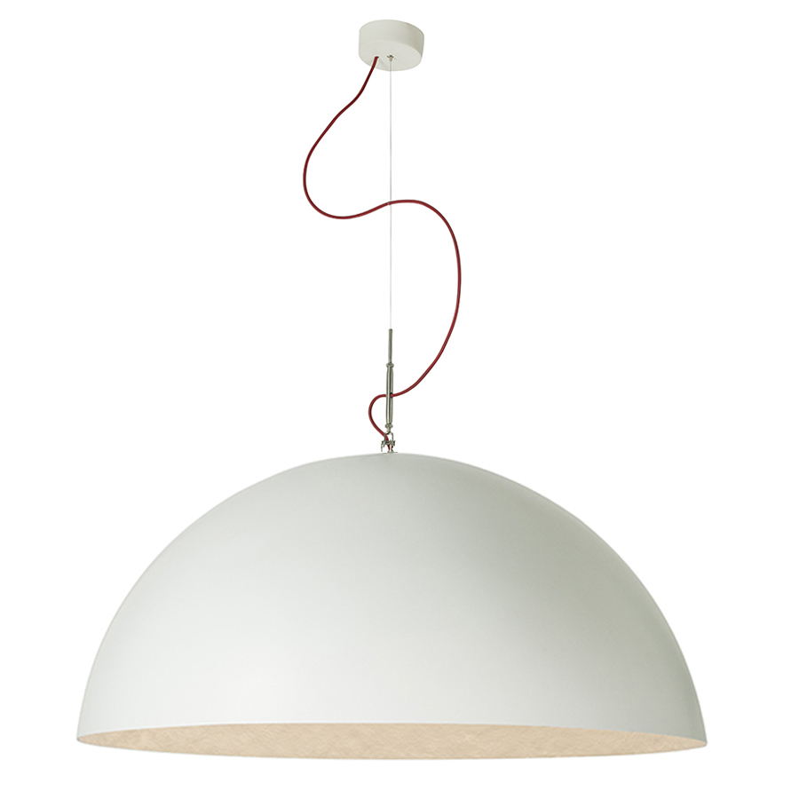 IN-ES.ARTDESIGN lampe à suspension MEZZA LUNA 2 (Blanc câble rouge - Laprene, acier et Nebulite)
