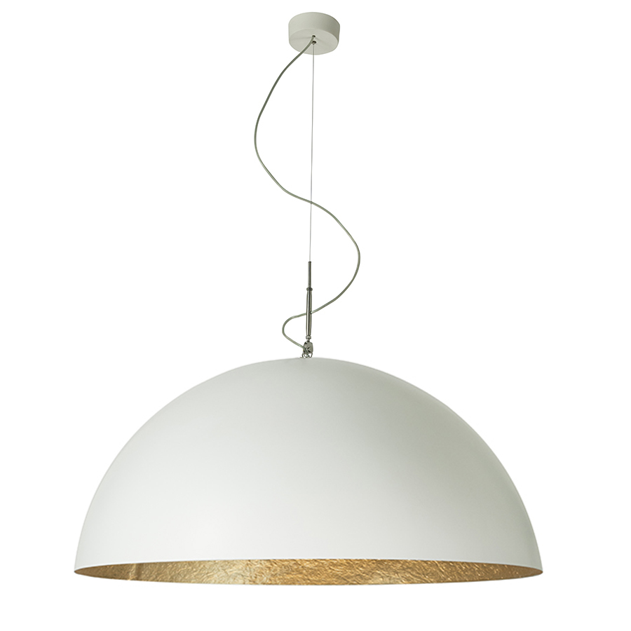 IN-ES.ARTDESIGN lampe à suspension MEZZA LUNA 2 (Blanc / Or - Laprene, acier et Nebulite)