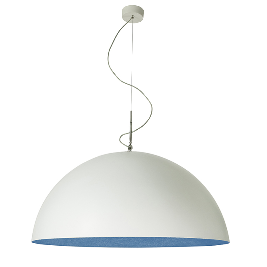 IN-ES.ARTDESIGN lampe à suspension MEZZA LUNA 2 (Blanc / Bleu - Laprene, acier et Nebulite)