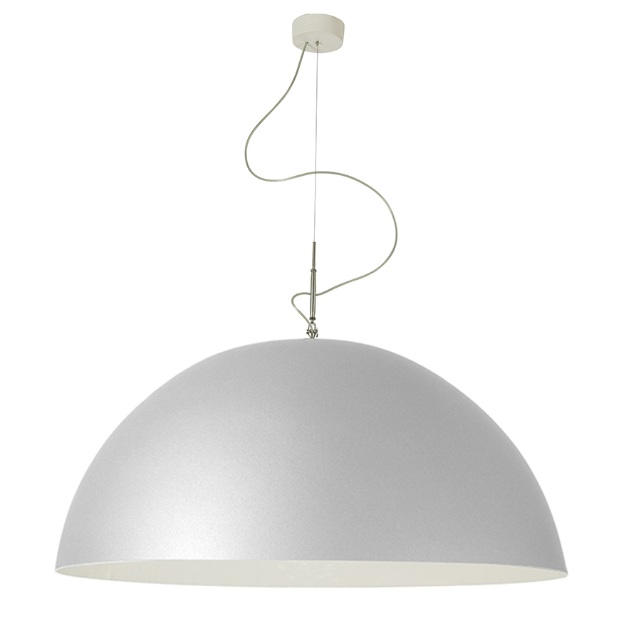 IN-ES.ARTDESIGN lampe à suspension MEZZA LUNA 2 (Argent / Blanc - Laprene, acier et Nebulite)