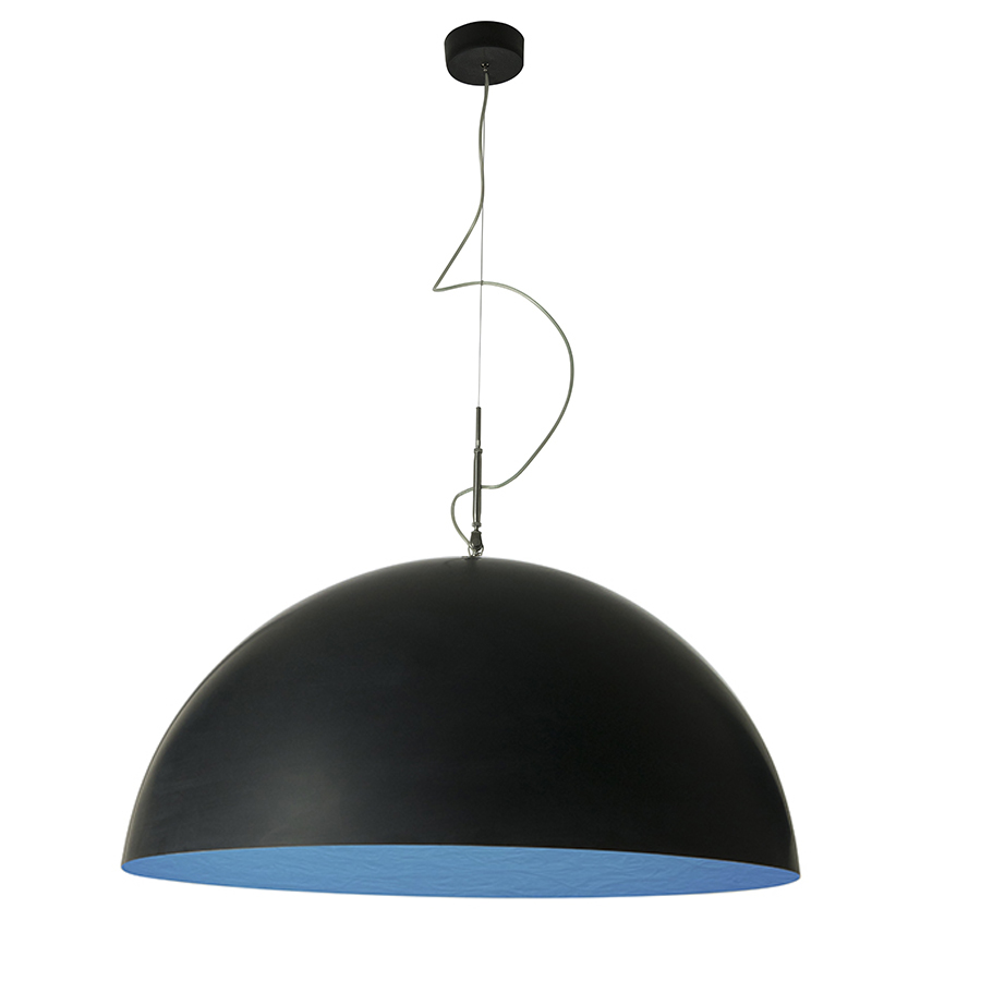 IN-ES.ARTDESIGN lampe à suspension MEZZA LUNA 2 (Noir / Bleu - Laprene, acier et Nebulite)