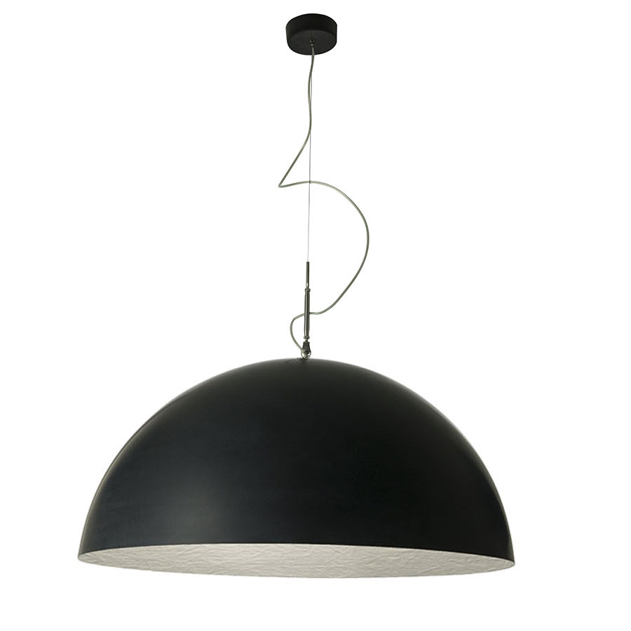 IN-ES.ARTDESIGN lampe à suspension MEZZA LUNA 2 (Noir / Argent - Laprene, acier et Nebulite)