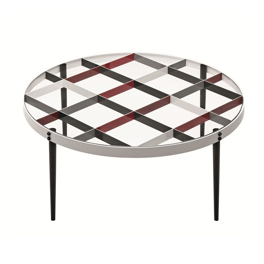 MOLTENI & C table basse GIO PONTI D.555.1 (Ø 80 cm - cristal trempé et acier verni)