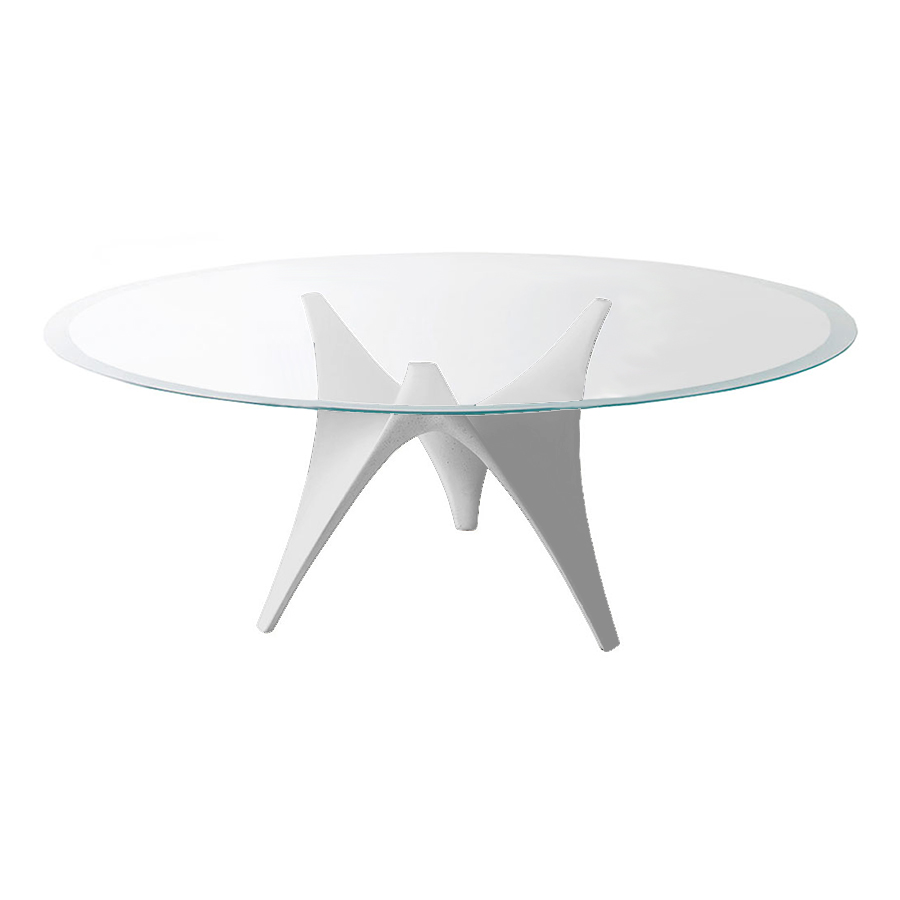 MOLTENI & C table ovale ARC 180 x 120 cm (Blanc - Verre trasparente extraclair et ciment)