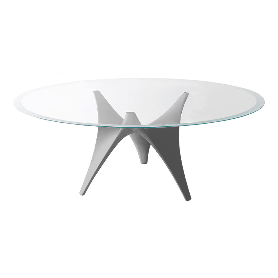 MOLTENI & C table ovale ARC 180 x 120 cm (Gris - Verre trasparente extraclair et ciment)