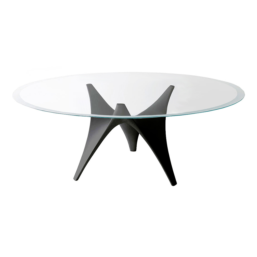 MOLTENI & C table ovale ARC 180 x 120 cm (Noir - Verre trasparente extraclair et ciment)