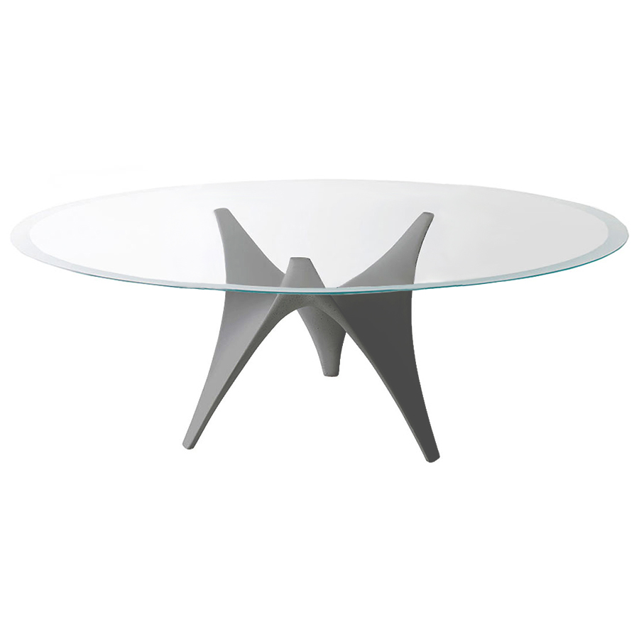 MOLTENI & C table ovale ARC 200 x 130 cm (Gris - Verre trasparente extraclair et ciment)