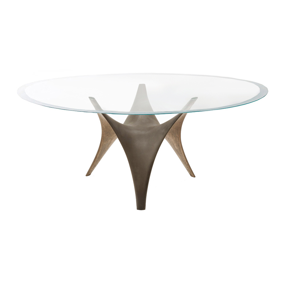 MOLTENI & C table ovale ARC 200 x 130 cm (Bronze - Verre trasparente extraclair et ciment)