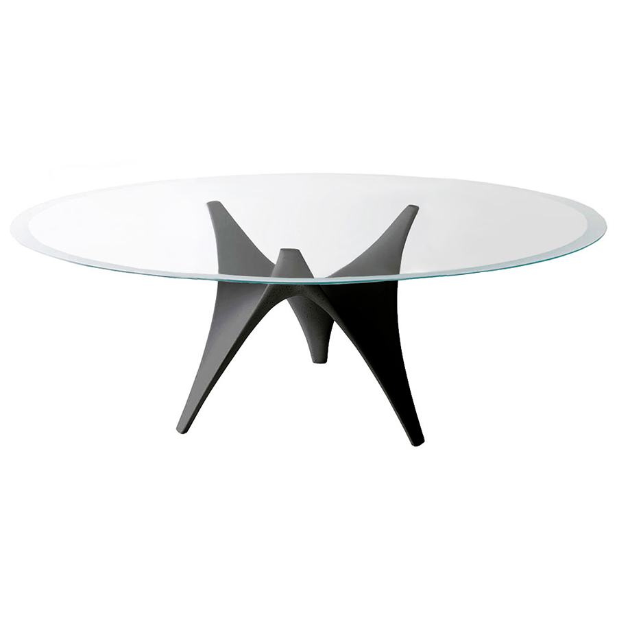 MOLTENI & C table ovale ARC 200 x 130 cm (Noir - Verre trasparente extraclair et ciment)