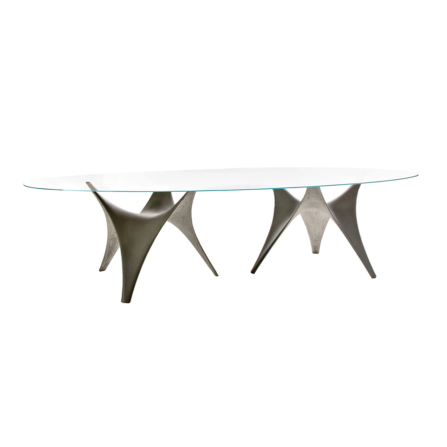 MOLTENI & C table ovale ARC 260 x 140 cm (Bronze - Verre trasparente extraclair et ciment)